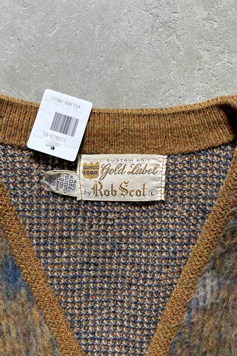 MADE IN USA 60'S ARGYLE POLY WOOL MOHAIR CARDIGAN / MULTI [SIZE: L USED]