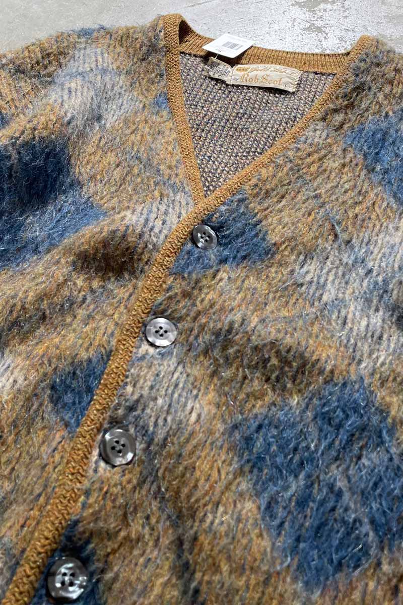 MADE IN USA 60'S ARGYLE POLY WOOL MOHAIR CARDIGAN / MULTI [SIZE: L USED]