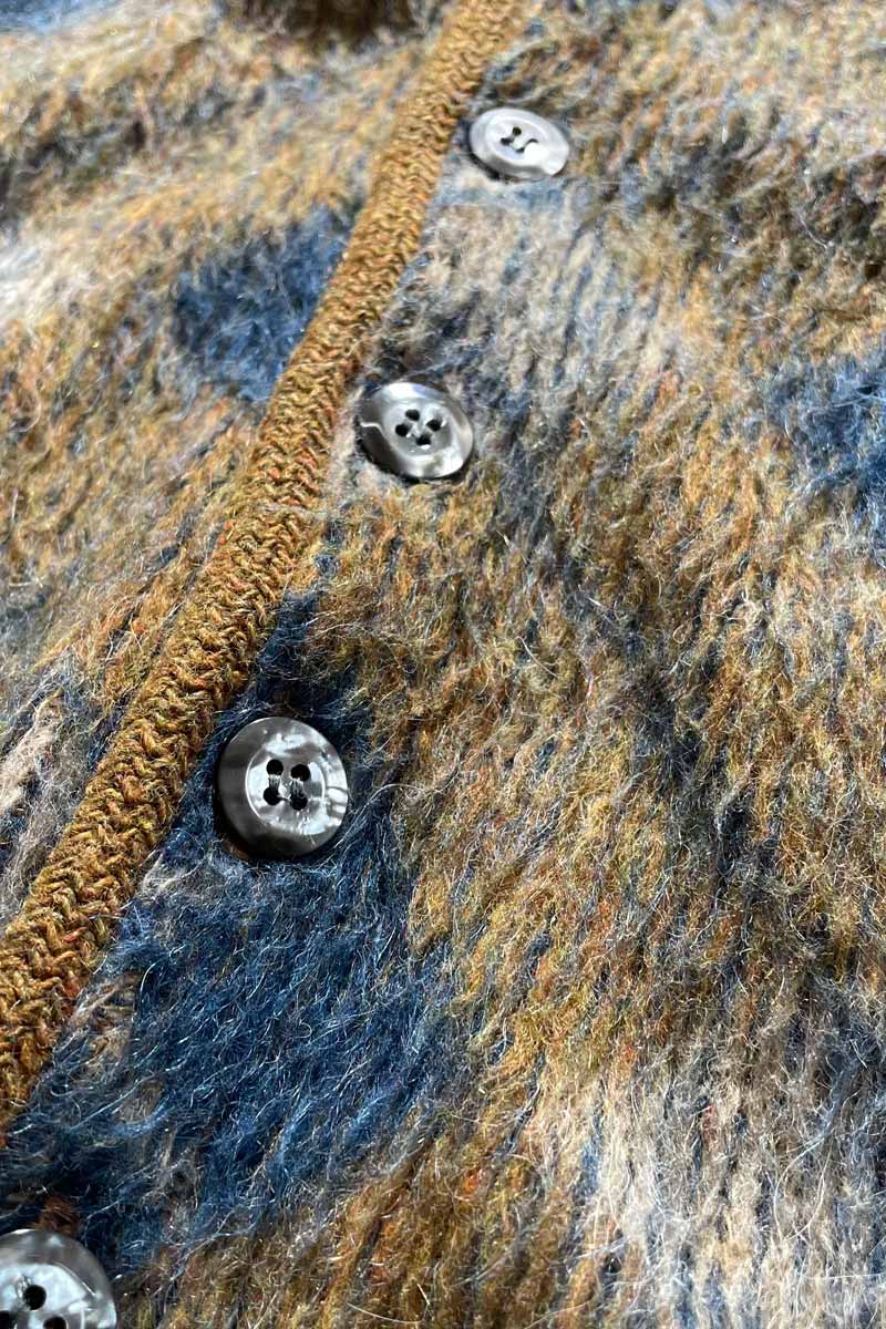 MADE IN USA 60'S ARGYLE POLY WOOL MOHAIR CARDIGAN / MULTI [SIZE: L USED]