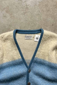 MADE IN USA 60'S METAL BUTTON BORDER ACRYLIC MOHAIR CARDIGAN / BLUE [SIZE: M USED]