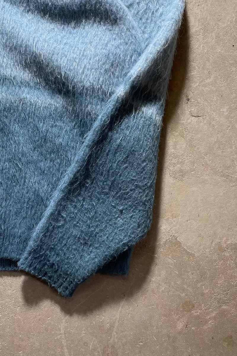 MADE IN USA 60'S METAL BUTTON BORDER ACRYLIC MOHAIR CARDIGAN / BLUE [SIZE: M USED]
