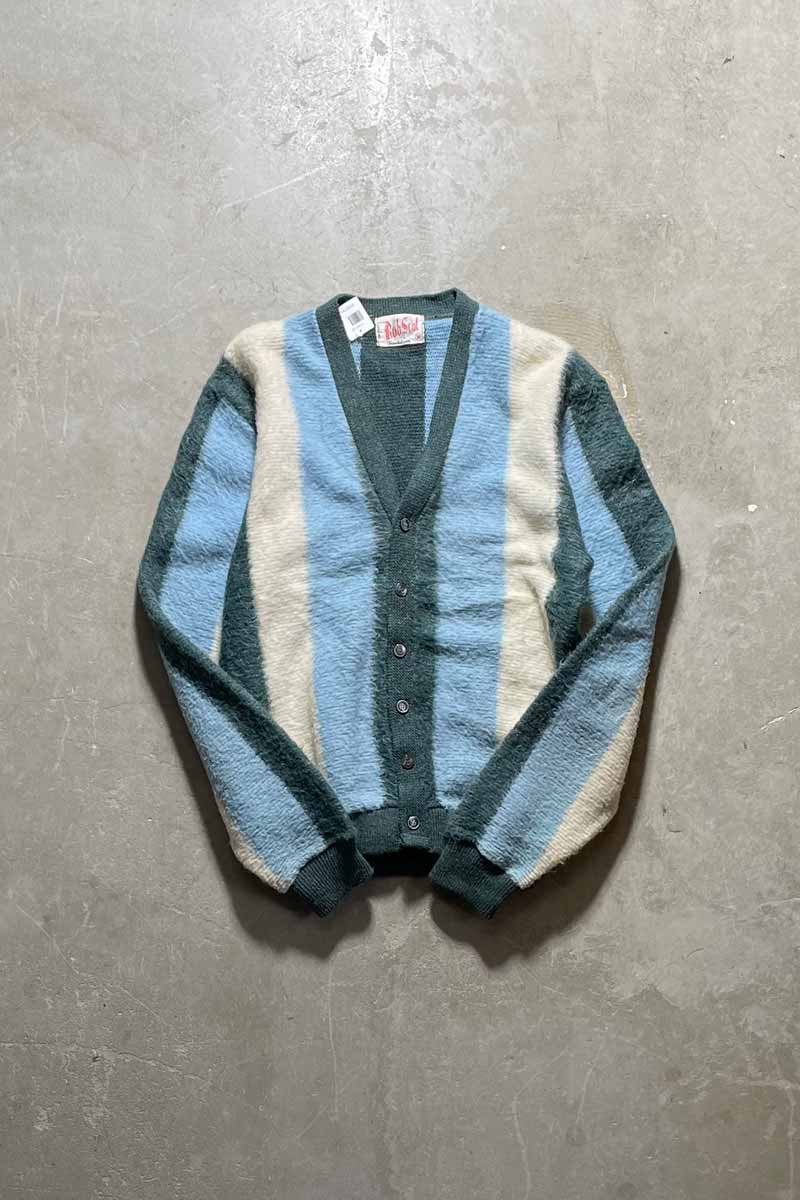 MADE IN USA 60'S STRIPE WOOL MOHAIR CARDIGAN / BLUE [SIZE: M USED]