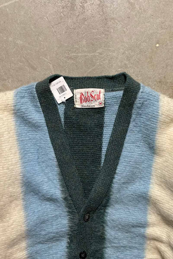MADE IN USA 60'S STRIPE WOOL MOHAIR CARDIGAN / BLUE [SIZE: M USED]