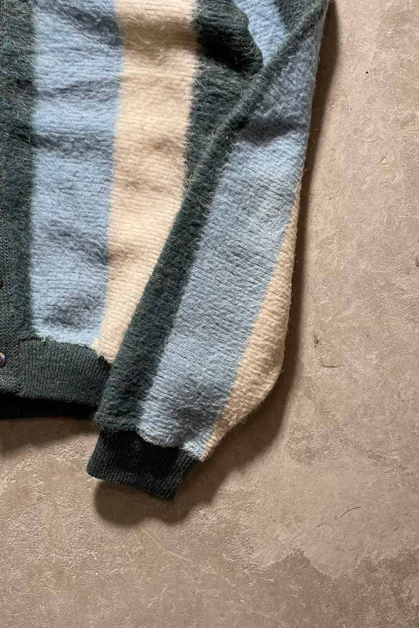MADE IN USA 60'S STRIPE WOOL MOHAIR CARDIGAN / BLUE [SIZE: M USED]