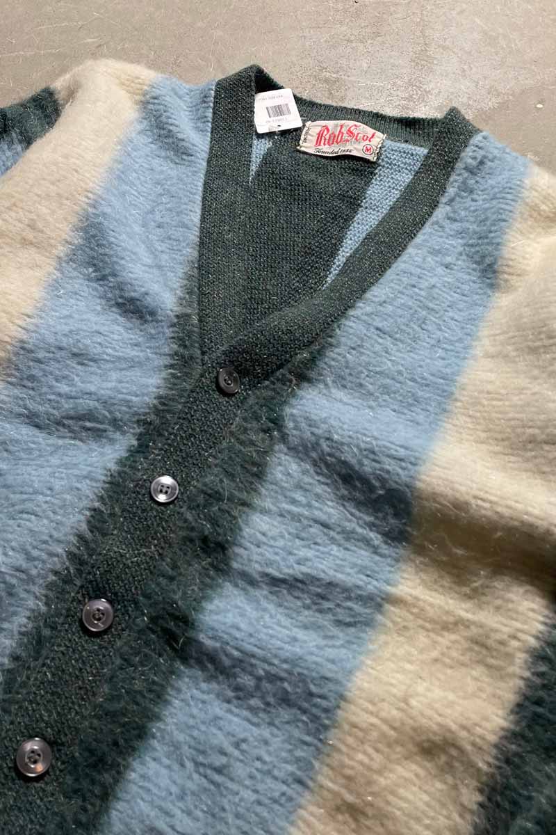 MADE IN USA 60'S STRIPE WOOL MOHAIR CARDIGAN / BLUE [SIZE: M USED]