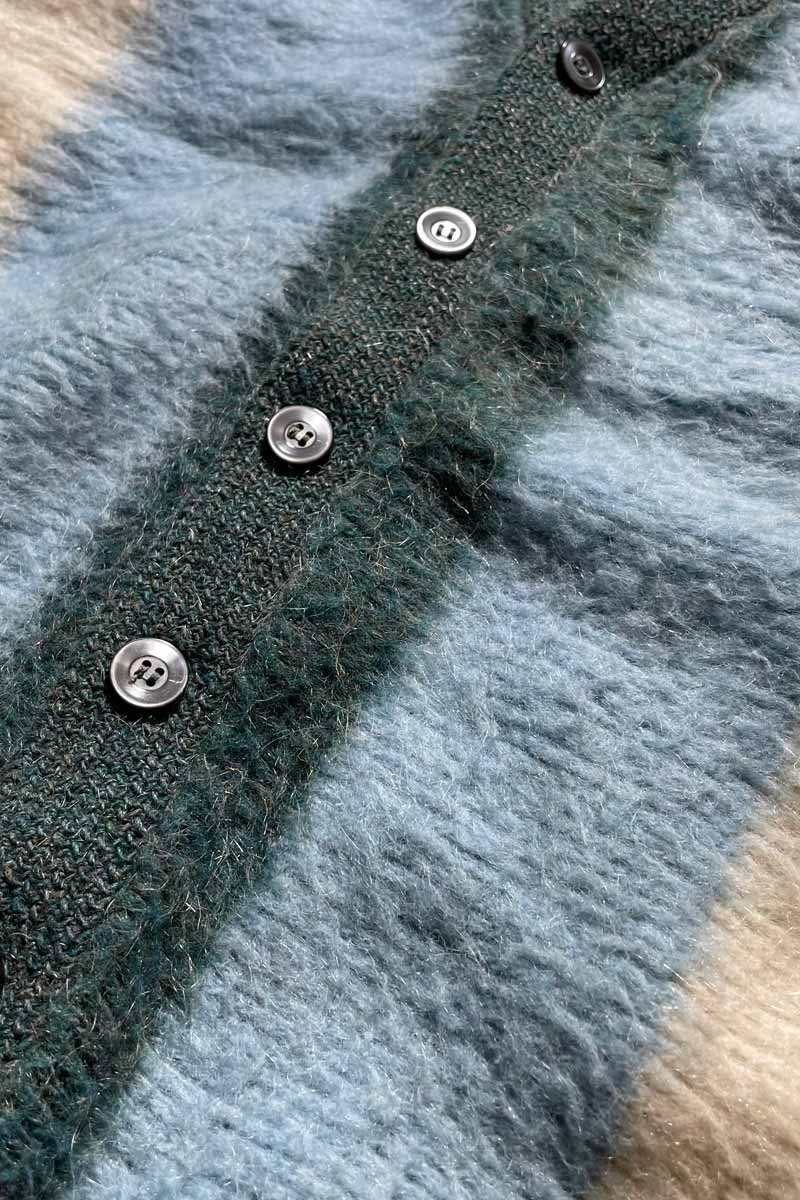 MADE IN USA 60'S STRIPE WOOL MOHAIR CARDIGAN / BLUE [SIZE: M USED]