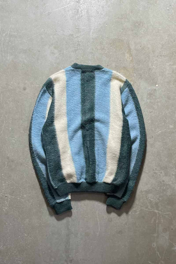 MADE IN USA 60'S STRIPE WOOL MOHAIR CARDIGAN / BLUE [SIZE: M USED]