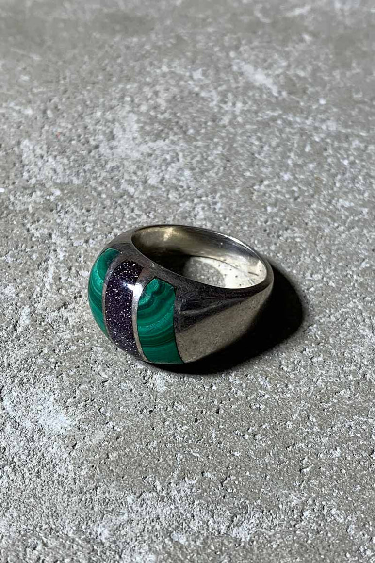 MADE IN MEXICO 925 SILVER RING W/MALACHITE[SIZE: 19号相当 USED]