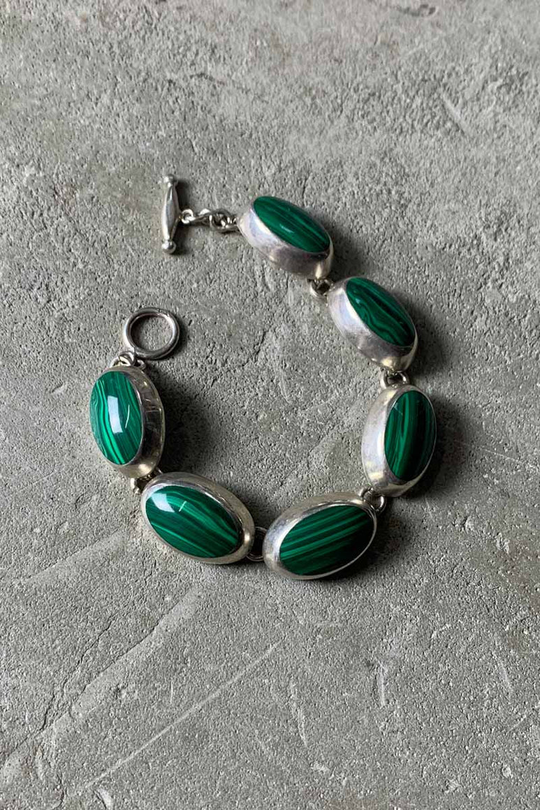 MADE IN MEXICO 925 SILVER BRACELET W/MALACHITE [SIZE: ONE SIZE USED]