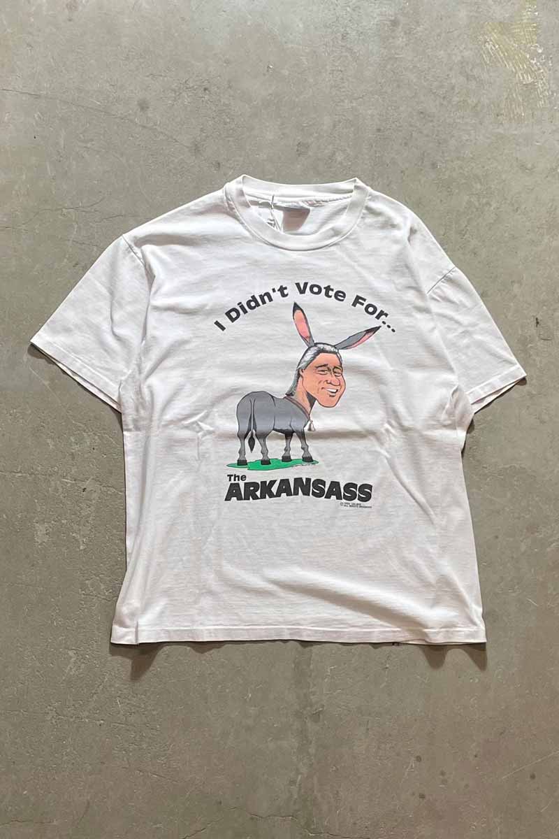 MADE IN USA 93'S S/S BILL CLINTON I DIDN'T VOTE FOR PRINT MESSAGE T-SHIRT / WHITE [SIZE: L USED]