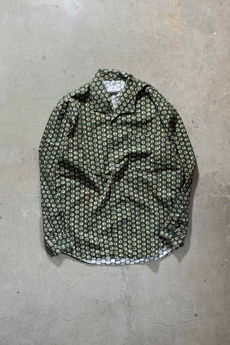 MADE IN ITALY 90'S L/S OPEN COLLAR SHIRT/ KHAKI  [SIZE: M USED]