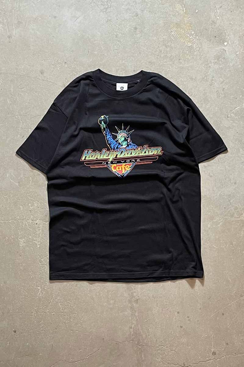 MADE IN USA 90'S S/S NEW YORK CAFÉ PRINT T-SHIRT / BLACK [SIZE: XL DEADSTOCK/NOS]