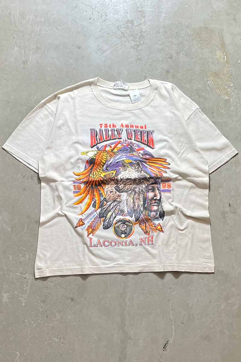 MADE IN USA 98'S S/S 75TH ANNUAL BALLY WEEK ANIMAL T-SHIRT / IVORY [SIZE: M USED]