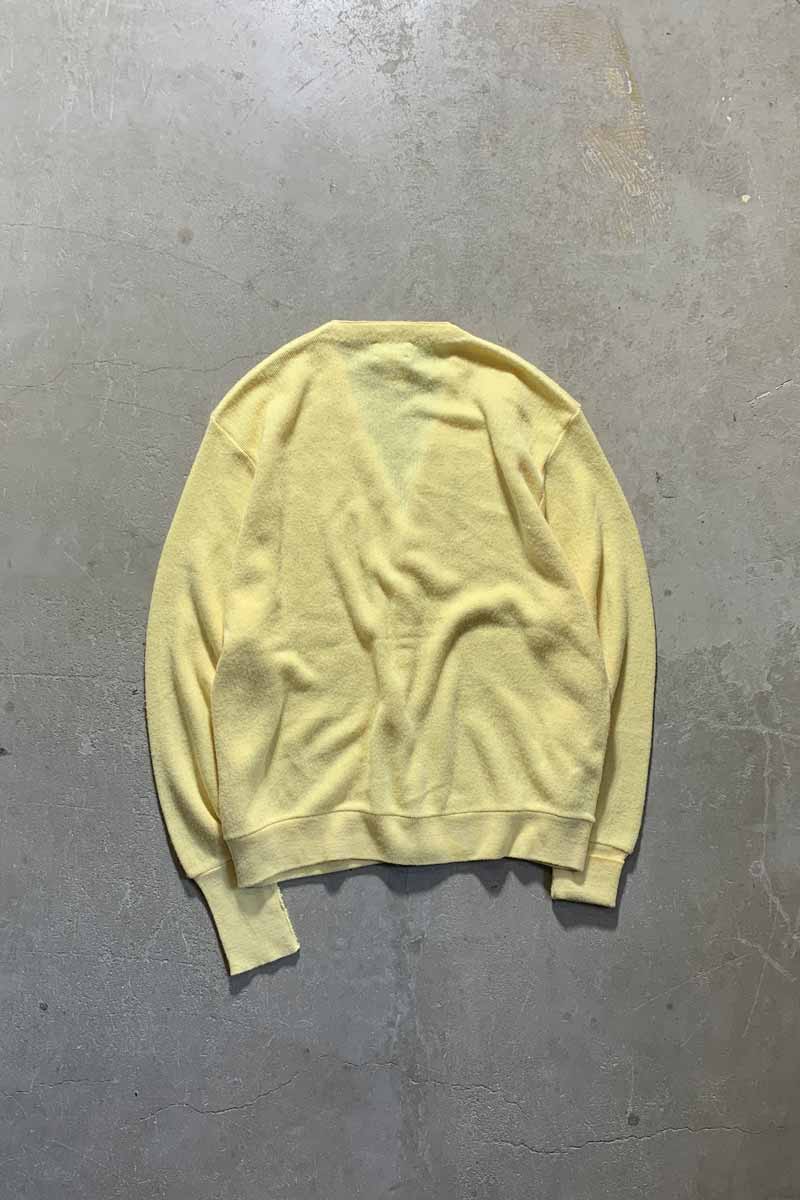 MADE IN USA 80'S ACRYLIC KNIT CARDIGAN / YELLOW [SIZE: XL USED]