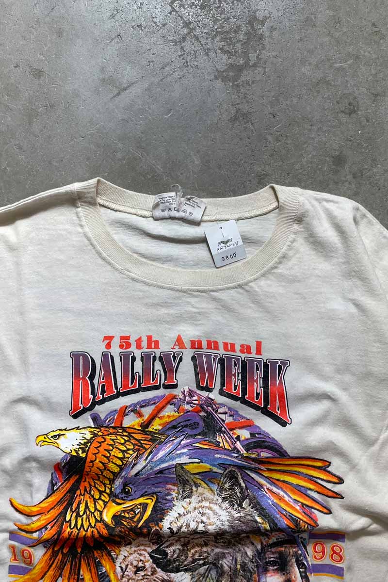 MADE IN USA 98'S S/S 75TH ANNUAL BALLY WEEK ANIMAL T-SHIRT / IVORY [SIZE: M USED]