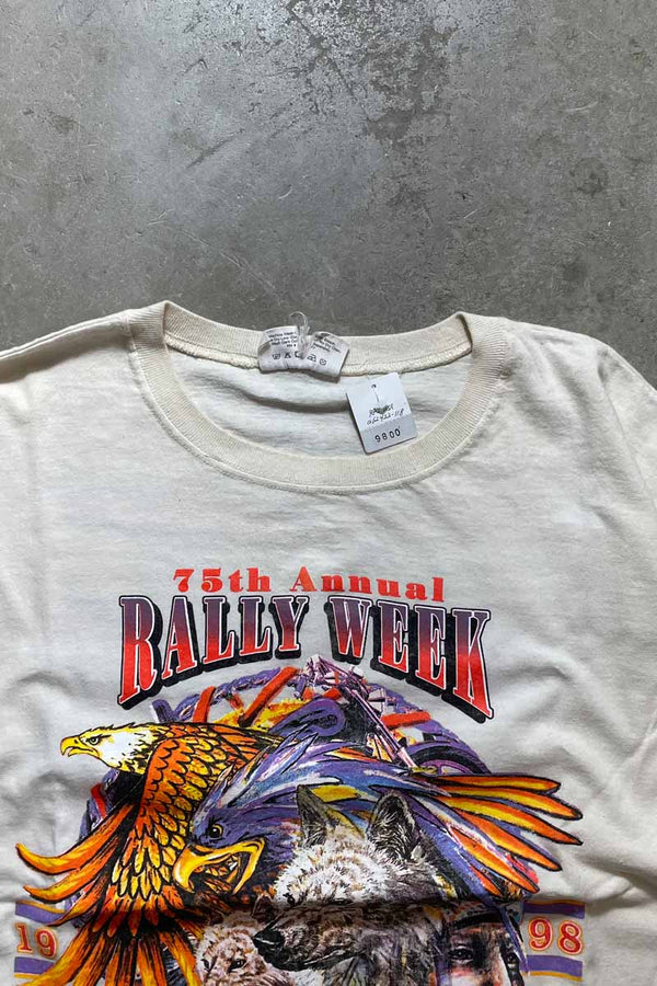 MADE IN USA 98'S S/S 75TH ANNUAL BALLY WEEK ANIMAL T-SHIRT / IVORY [SIZE: M USED]