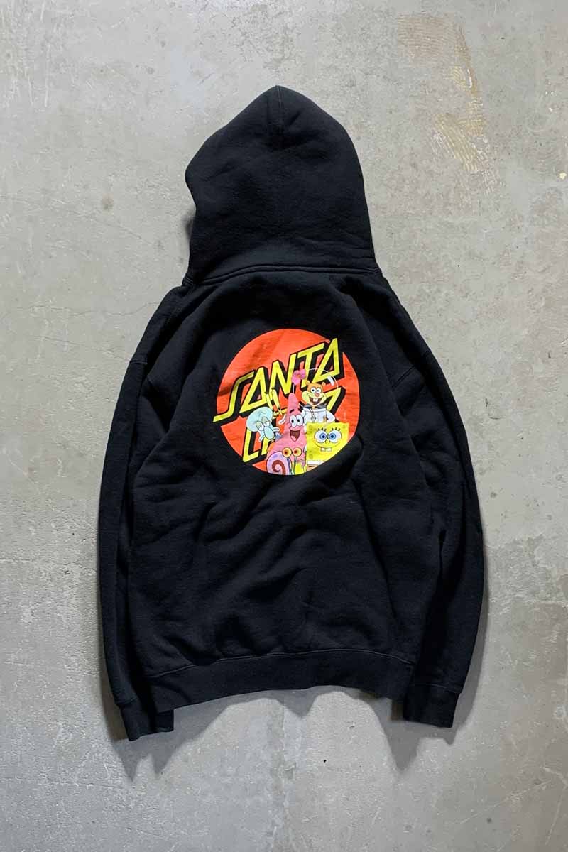 SPONGE BOB LOGO SWEAT HOODIE / BLACK [SIZE: M USED]