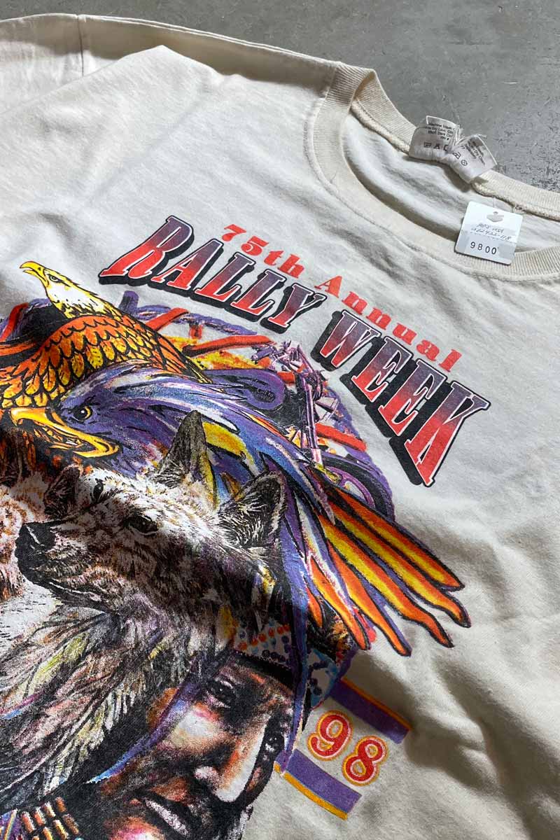 MADE IN USA 98'S S/S 75TH ANNUAL BALLY WEEK ANIMAL T-SHIRT / IVORY [SIZE: M USED]