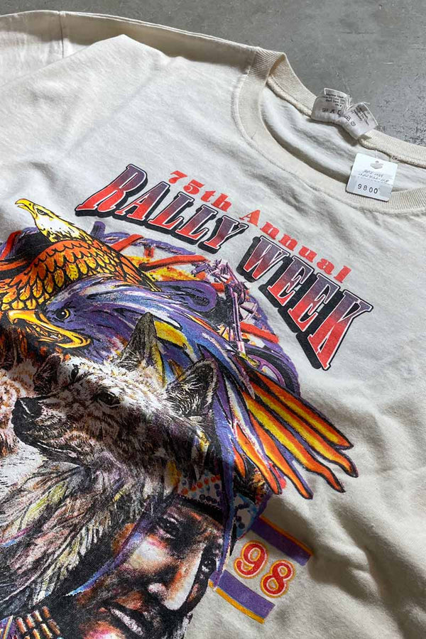 MADE IN USA 98'S S/S 75TH ANNUAL BALLY WEEK ANIMAL T-SHIRT / IVORY [SIZE: M USED]