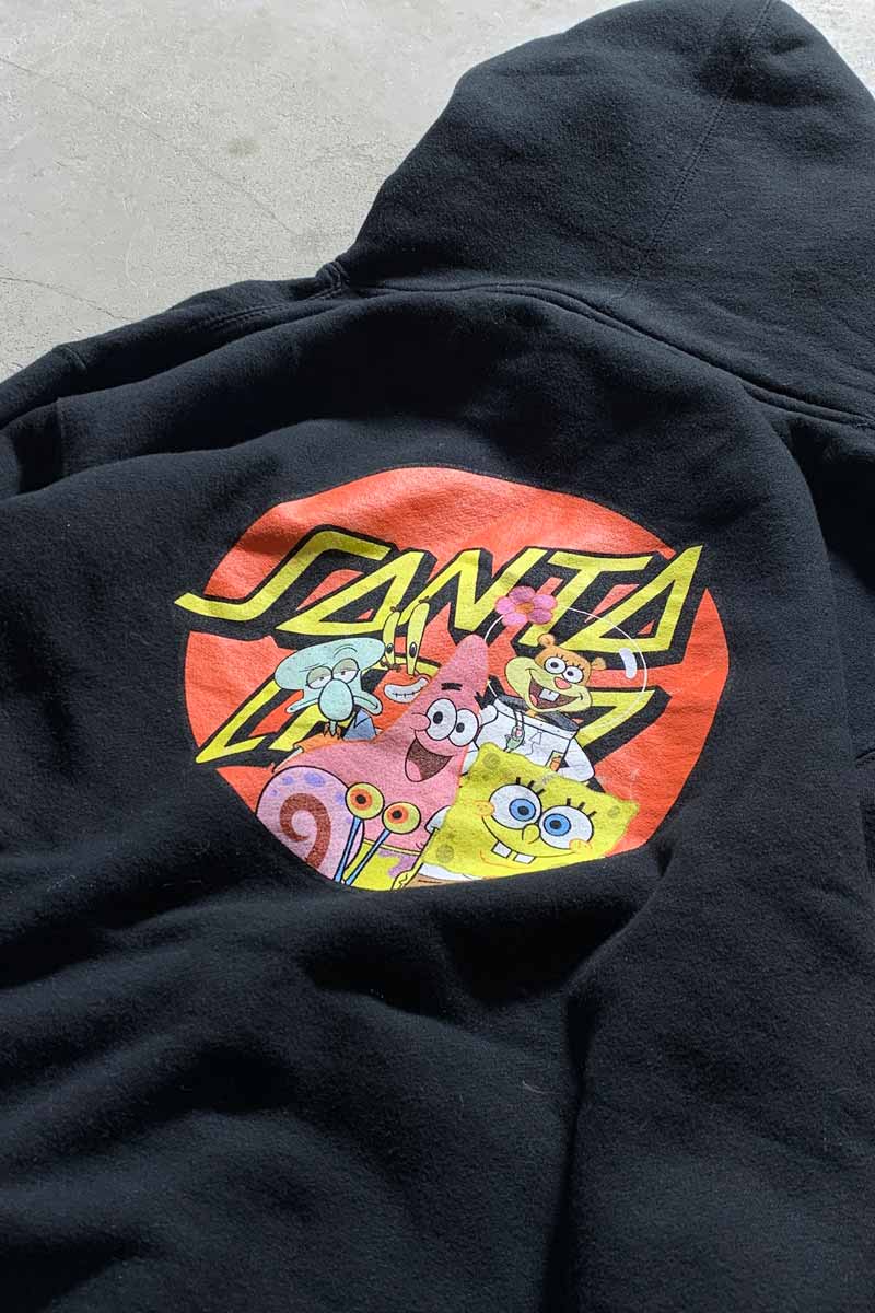 SPONGE BOB LOGO SWEAT HOODIE / BLACK [SIZE: M USED]