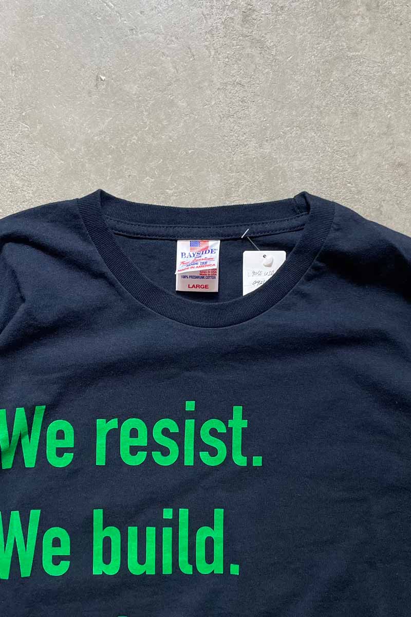 MADE IN USA 90'S S/S WE RESIST PRINT MESSAGE T-SHIRT / BLACK [SIZE: L USED]