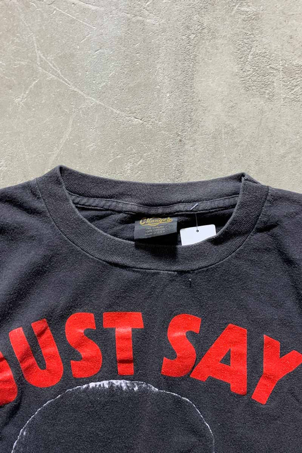MADE IN USA 80'S THE THREE STOOGES JUST SAY MOE PRINT MOVIE T-SHIRT / BLACK [SIZE: L USED]