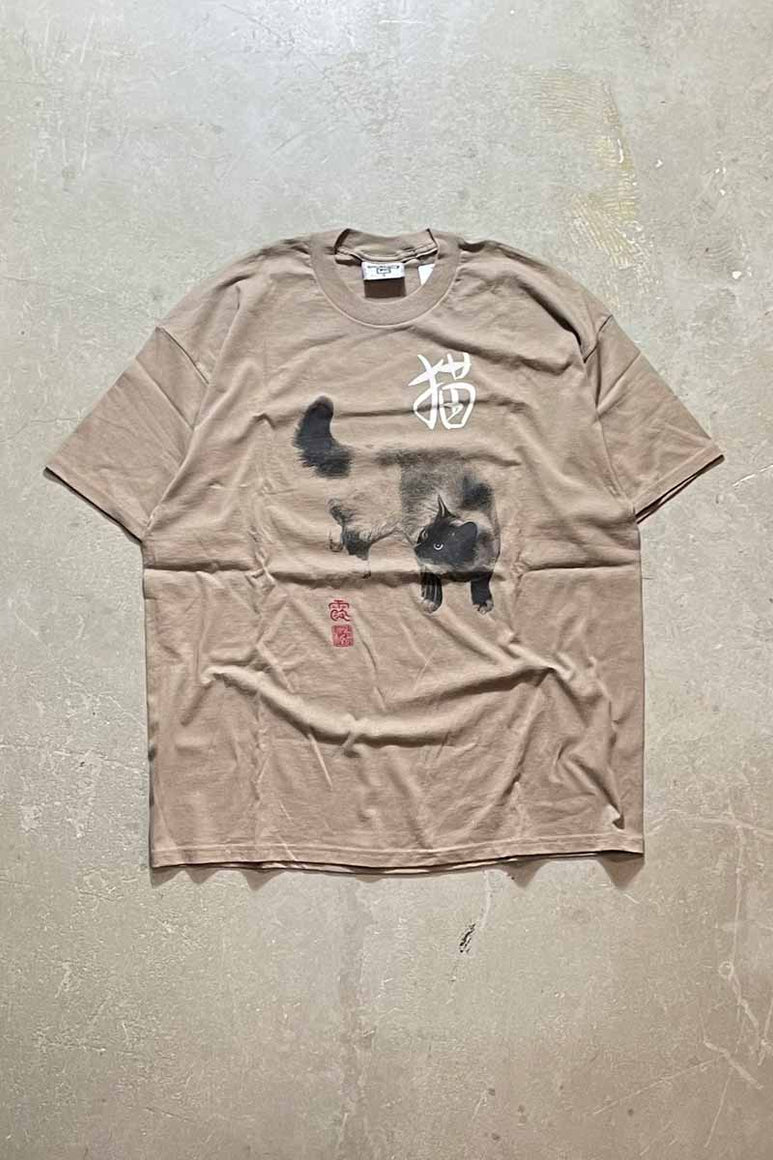 MADE IN USA 90'S S/S CAT PRINT ANIMAL T-SHIRT / BROWN [SIZE: XL DEADSTOCK/NOS]