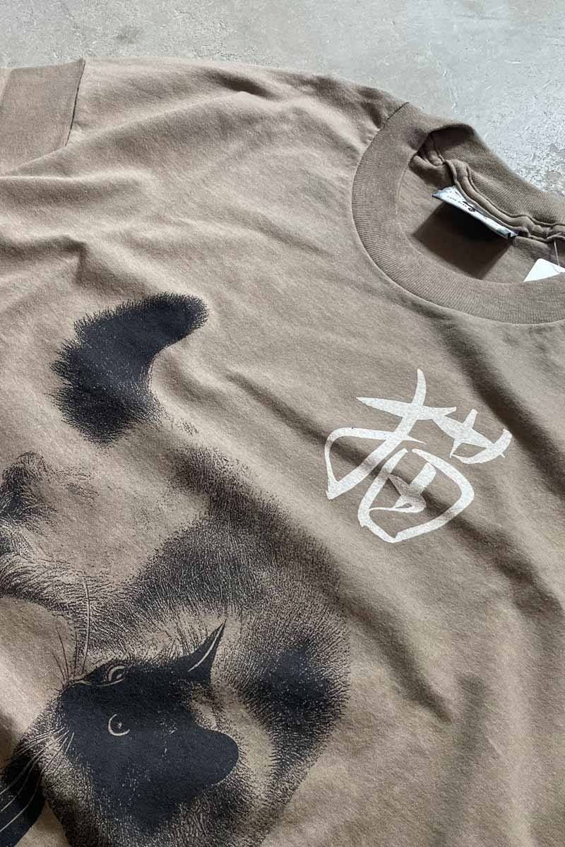 MADE IN USA 90'S S/S CAT PRINT ANIMAL T-SHIRT / BROWN [SIZE: XL DEADSTOCK/NOS]
