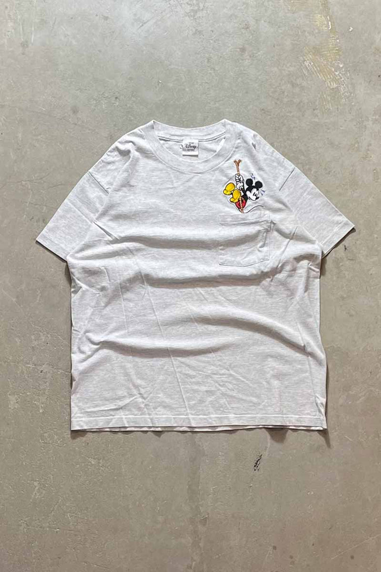 MADE IN USA 90'S MICKEY POCKET T-SHIRT / GREY [SIZE: L USED]