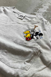 MADE IN USA 90'S MICKEY POCKET T-SHIRT / GREY [SIZE: L USED]