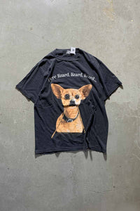 MADE IN USA 90'S DOG PRINT ANIMAL T-SHIRT / BLACK [SIZE: L USED]