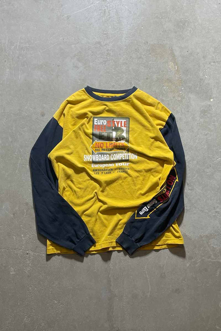 L/S BI COLOR NO LIMITS PRINT T-SHIRT / YELLOW [SIZE: L USED]