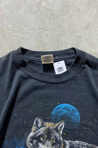 MADE IN USA 80'S WOLF PRINT ANIMAL T-SHIRT / BLACK [SIZE: L USED]