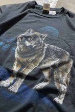 画像をギャラリービューアに読み込む, MADE IN USA 80&#39;S WOLF PRINT ANIMAL T-SHIRT / BLACK [SIZE: L USED]

