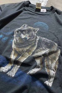 MADE IN USA 80'S WOLF PRINT ANIMAL T-SHIRT / BLACK [SIZE: L USED]