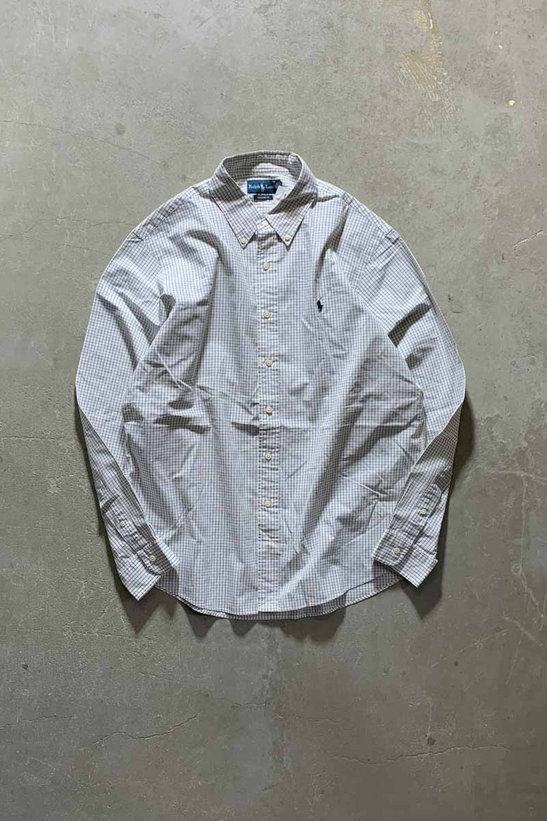 90'S B.D COTTON CHECK L/S CUSTOM FIT SHIRT/ WHITE [SIZE: XL USED]