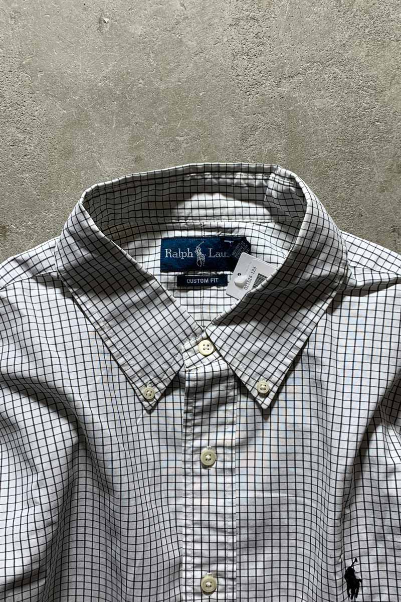 90'S B.D COTTON CHECK L/S CUSTOM FIT SHIRT/ WHITE [SIZE: XL USED]