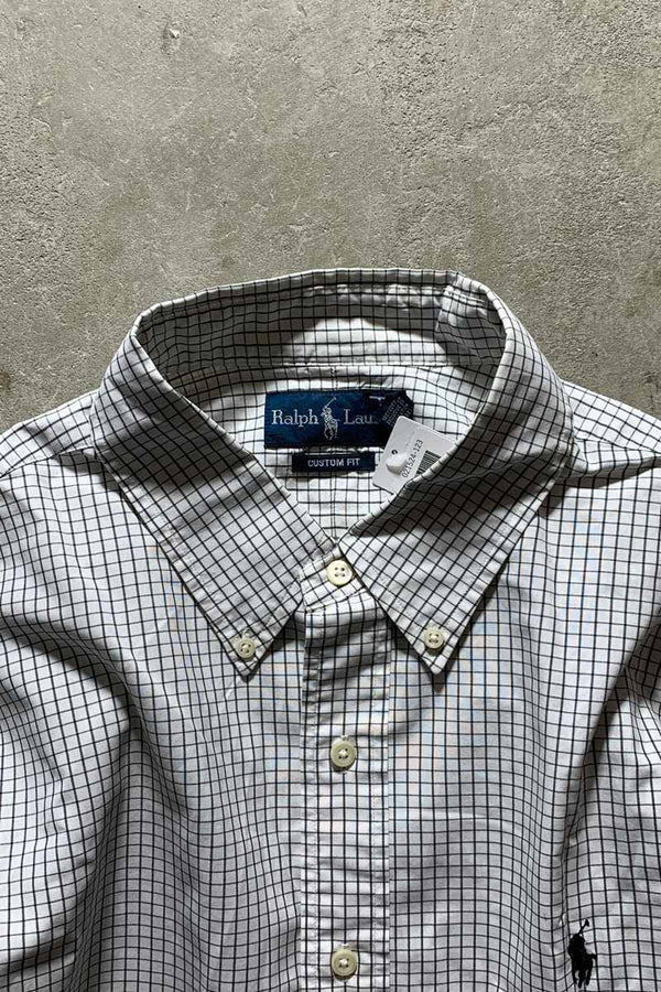 90'S B.D COTTON CHECK L/S CUSTOM FIT SHIRT/ WHITE [SIZE: XL USED]