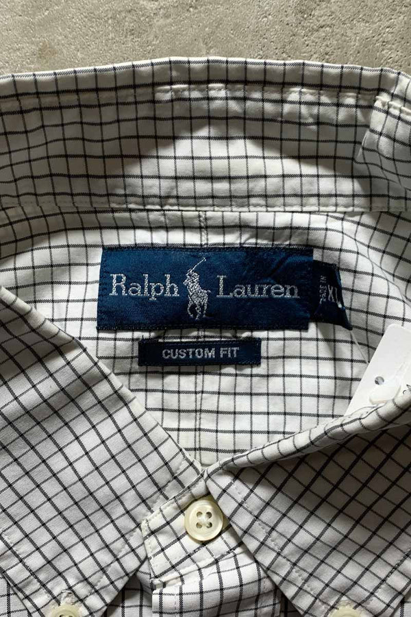90'S B.D COTTON CHECK L/S CUSTOM FIT SHIRT/ WHITE [SIZE: XL USED]