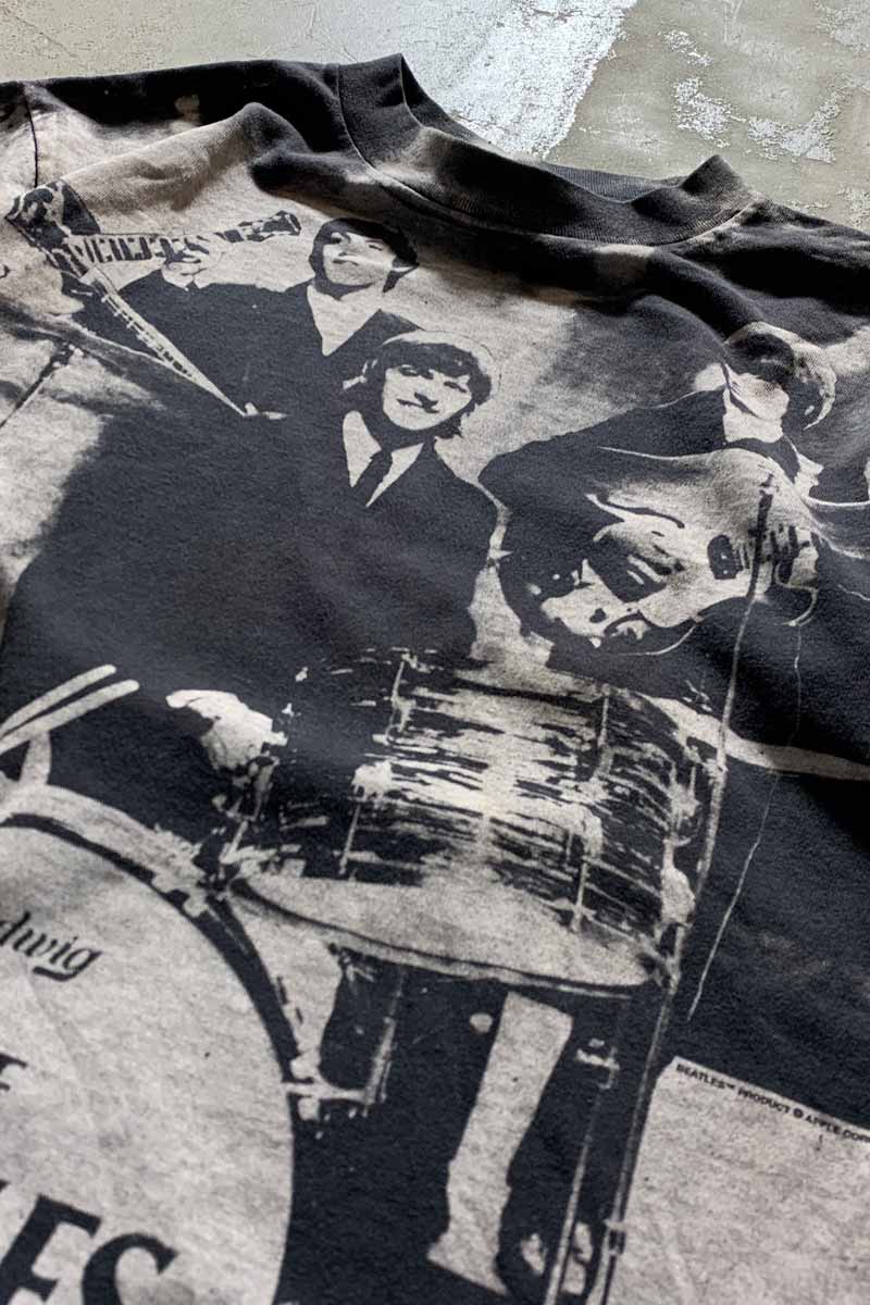 MADE IN USA 90'S THE BEATLES ALL PRINT BAND T-SHIRT / BLACK [SIZE: L DEADSTOCK/NOS]