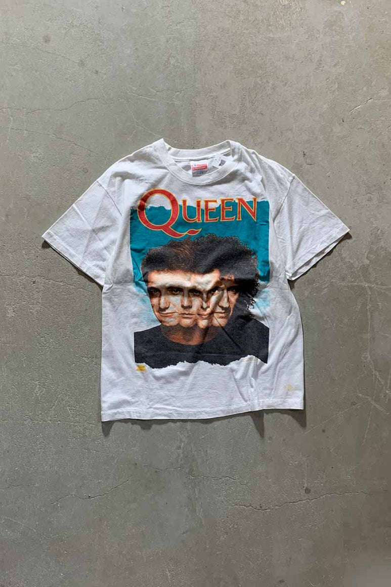 MADE IN USA 80-90'S QUEEN PRINT BAND T-SHIRT / WHITE [SIZE: L USED]