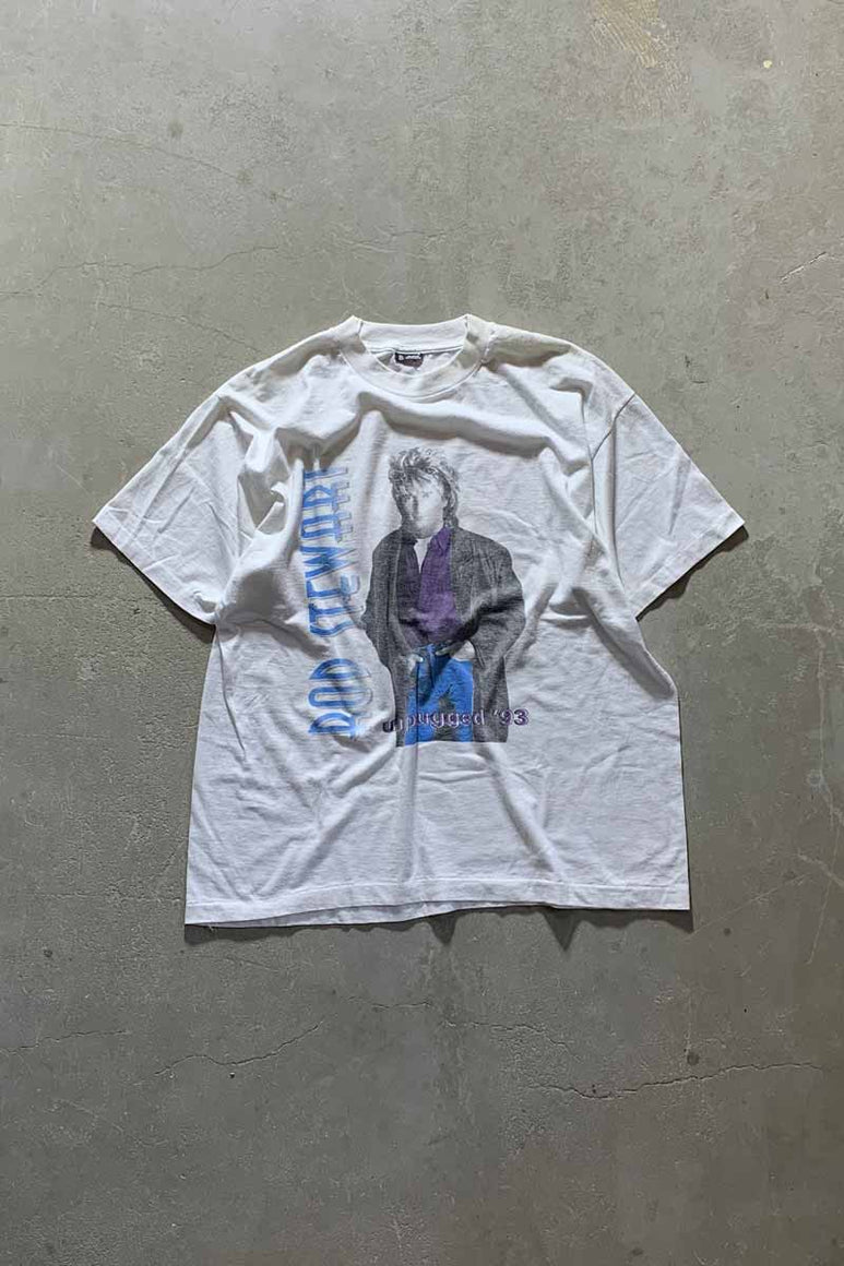 MADE IN USA 93'S ROD STEWART UNPLUGGED PRINT BAND T-SHIRT/ WHITE [SIZE: XL USED]