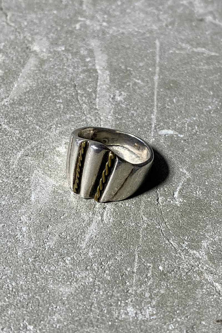 MADE IN MEXICO 925 SILVER RING W/BRASS [SIZE: 9.5号相当 USED]