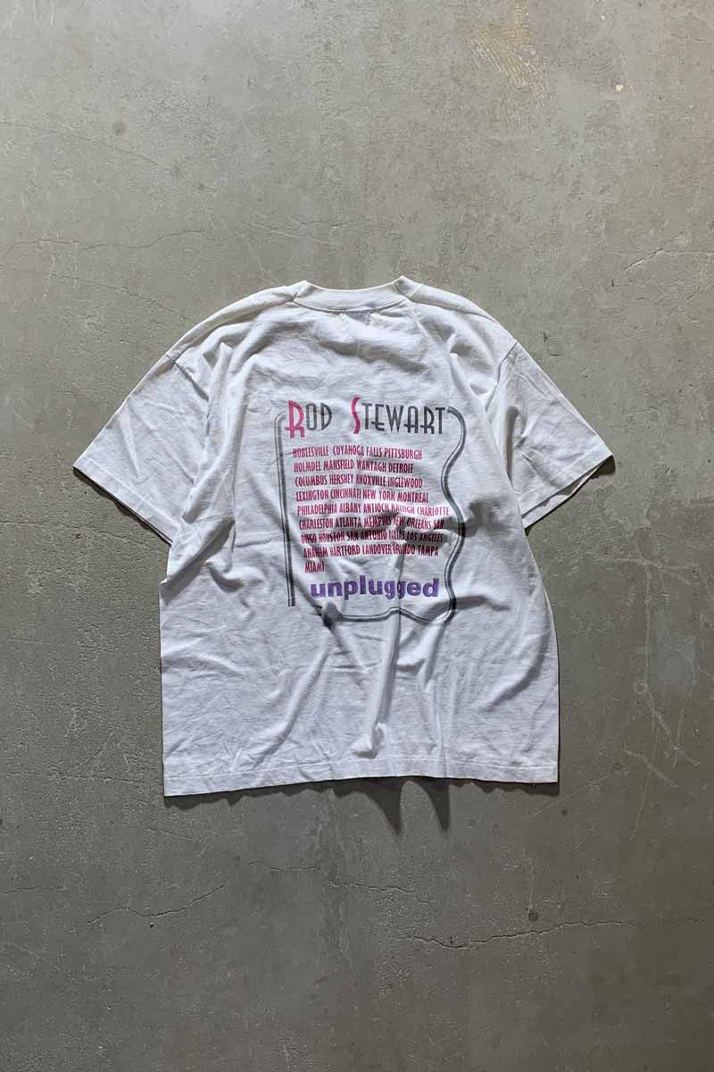 MADE IN USA 93'S ROD STEWART UNPLUGGED PRINT BAND T-SHIRT/ WHITE [SIZE: XL USED]