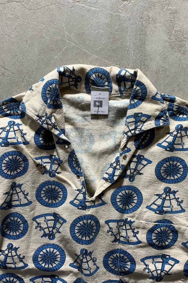 60-70'S V-NECK DESIGN S/S POLO SHIRT/ BEIGE [SIZE:M USED]