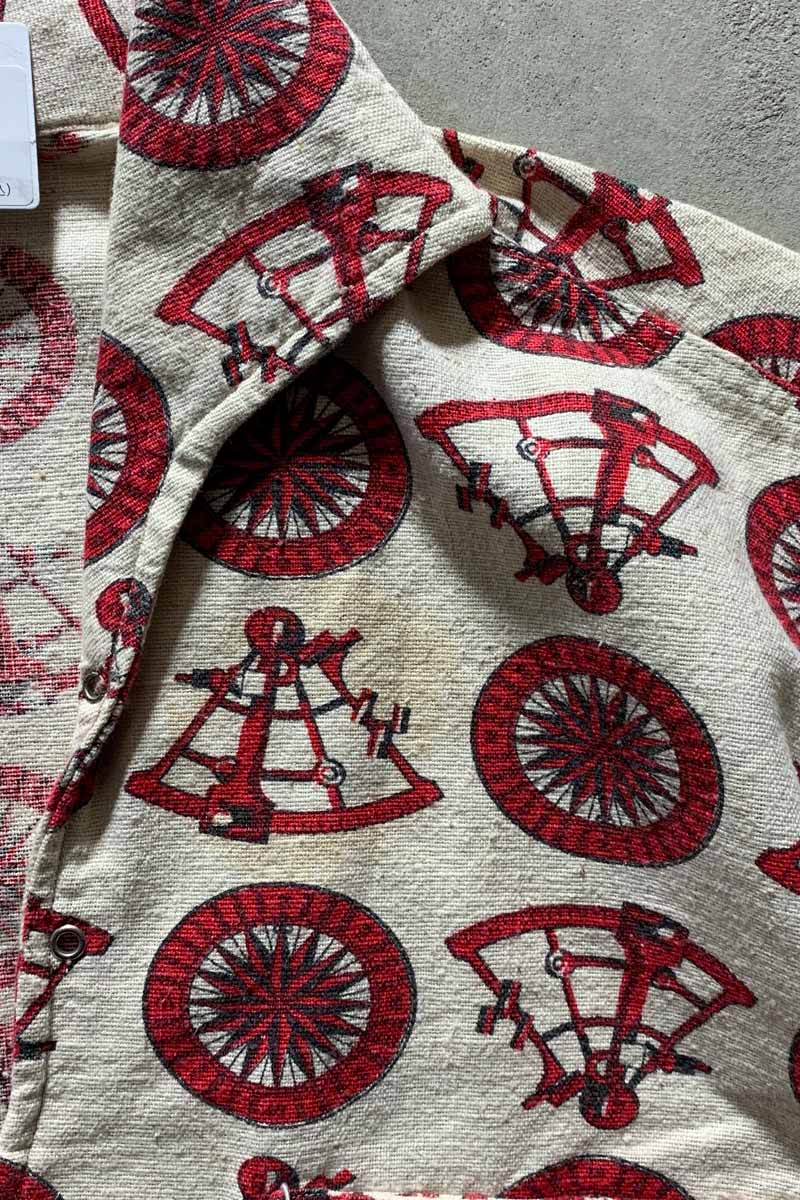 60-70'S V-NECK DESIGN S/S POLO SHIRT/ BEIGE [SIZE:M USED]