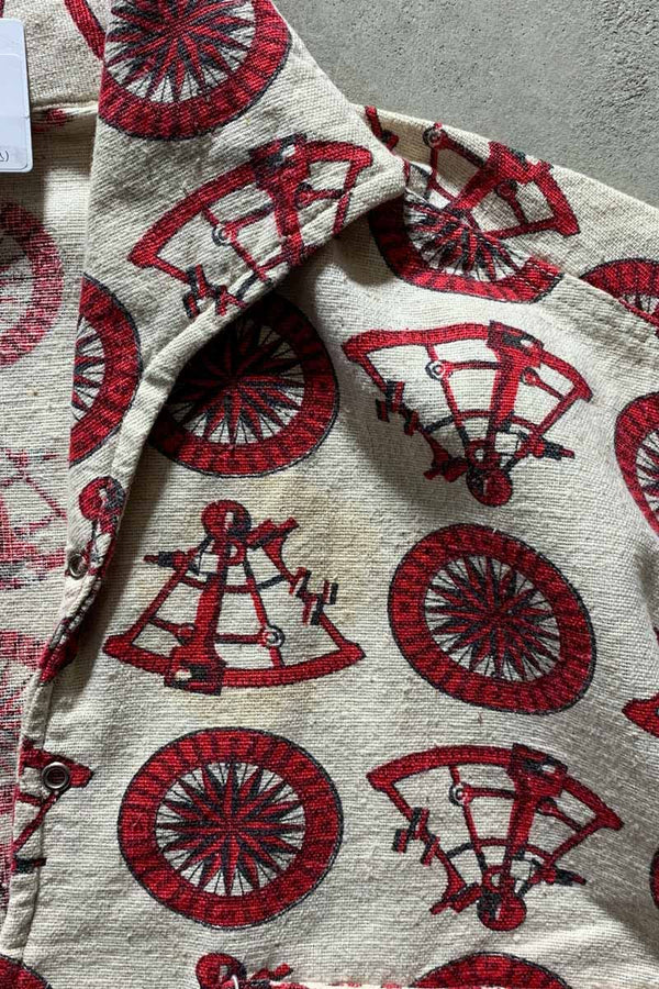 60-70'S V-NECK DESIGN S/S POLO SHIRT/ BEIGE [SIZE:M USED]