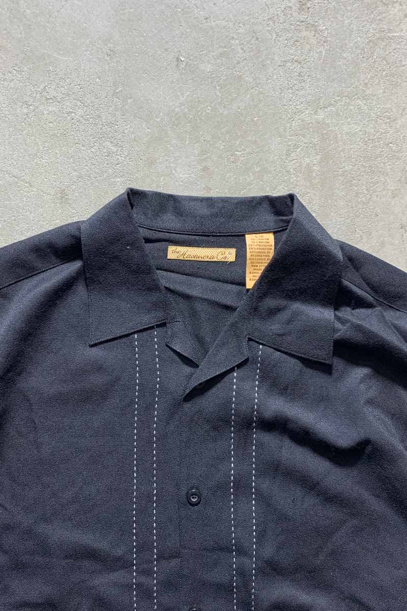 90s OPEN COLLAR LINEN S/S SHIRT/ BLACK [SIZE:L USED]