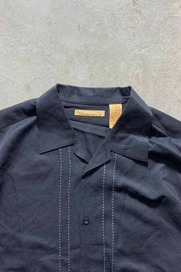 90s OPEN COLLAR LINEN S/S SHIRT/ BLACK [SIZE:L USED]