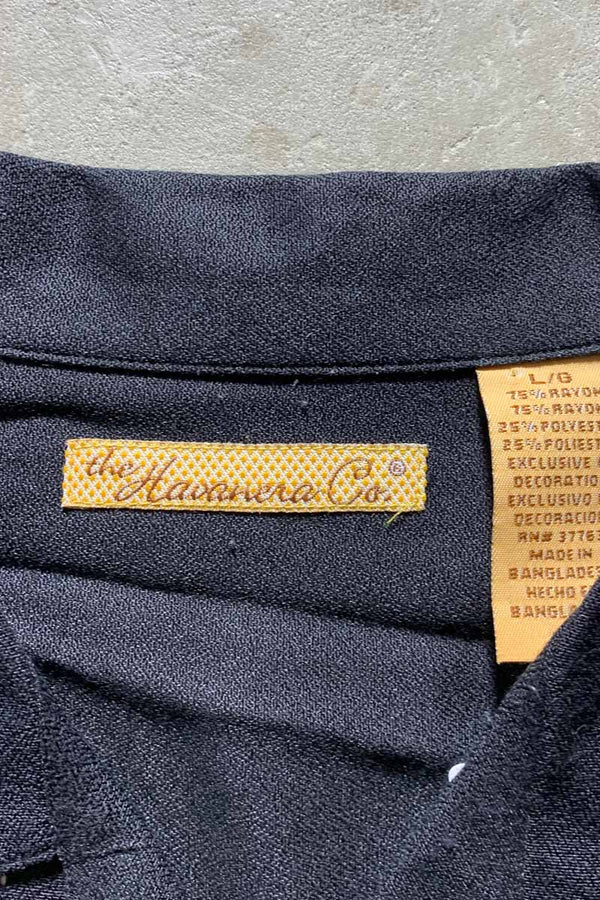 90s OPEN COLLAR LINEN S/S SHIRT/ BLACK [SIZE:L USED]